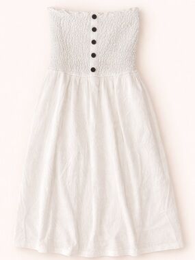 Kismet Women’s Size M White Strapless Smocked SunDress with Button Front